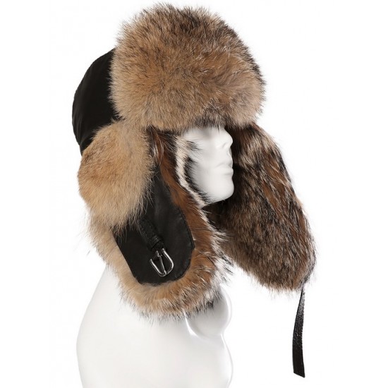 Bilodeau - Aviator hat, natural coyote fur and black leather